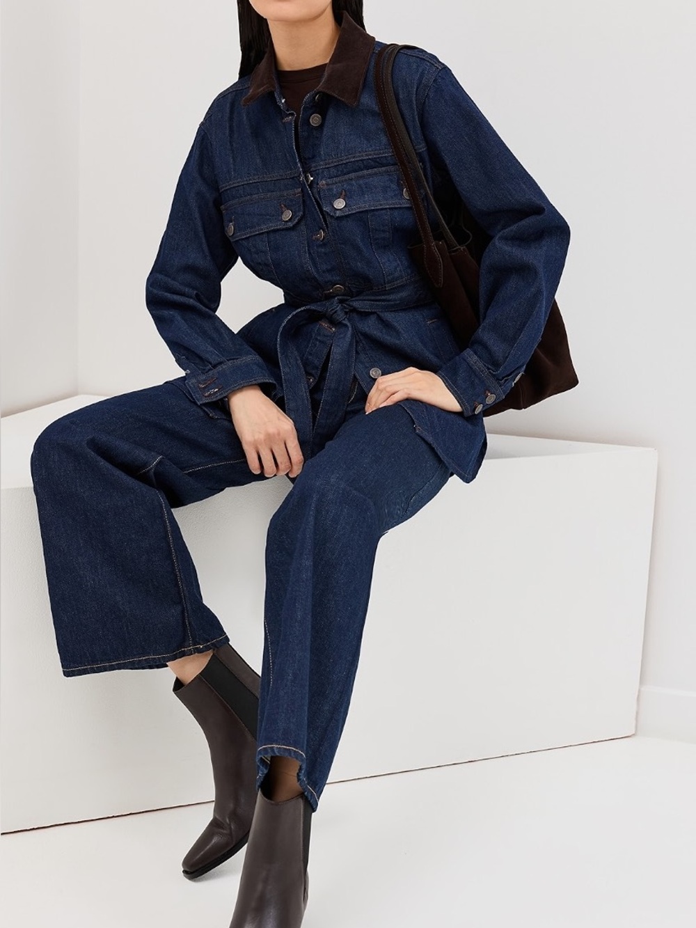 Veronica Beard Dark Blue Denim Jacket with Brown Corduroy Collar - Picture 2 of 10